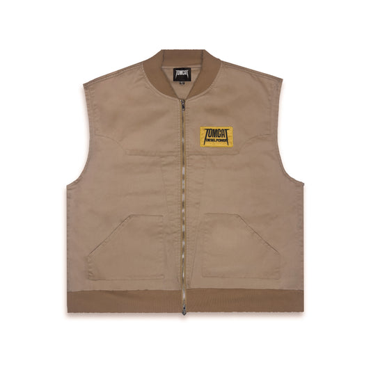 “DIESEL POWER” Distressed Workwear Canvas Vest