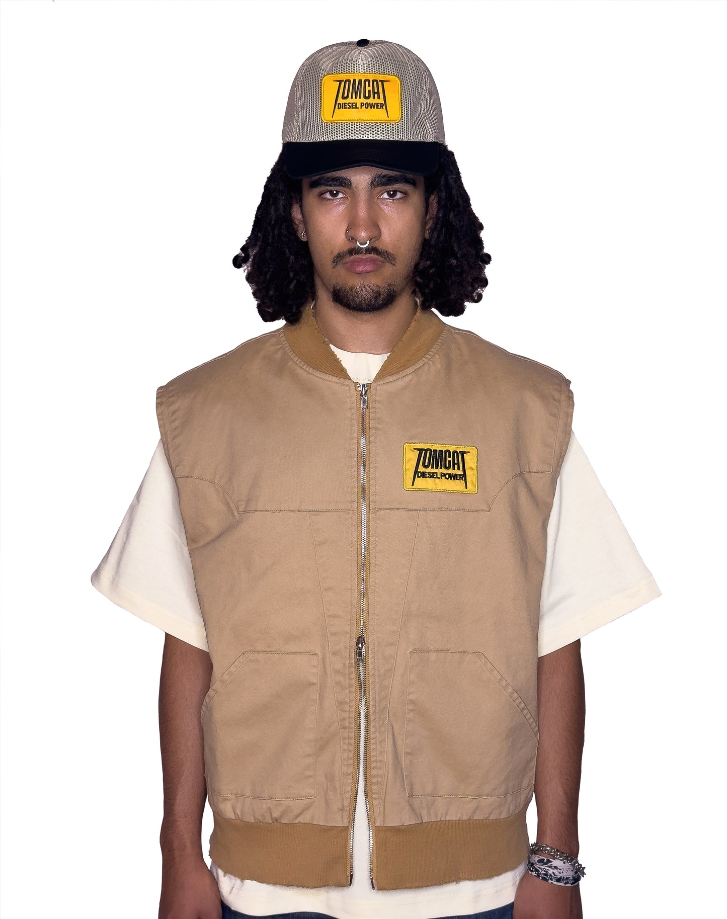 “DIESEL POWER” Distressed Workwear Canvas Vest